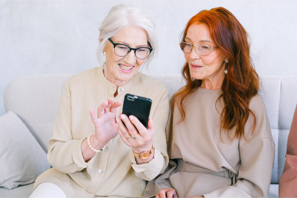 ladies interacting with smart social on phones